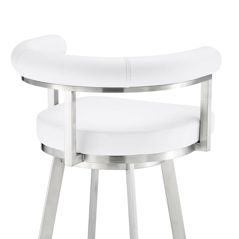 Magnolia 26" Swivel Counter Stool in Brushed Stainless Steel with White Faux Leather - Furniture City (CA)l