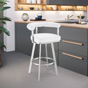 Magnolia 26" Swivel Counter Stool in Brushed Stainless Steel with White Faux Leather - Furniture City (CA)l