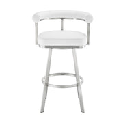 Magnolia 30" Swivel Bar Stool in Brushed Stainless Steel with White Faux Leather - Furniture City (CA)l