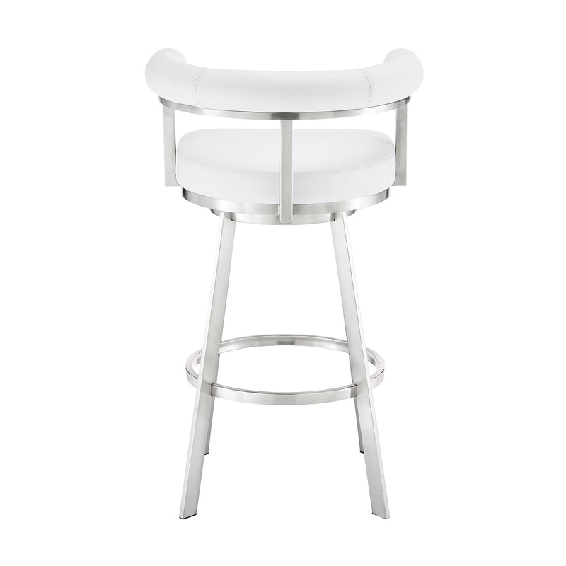 Magnolia 30" Swivel Bar Stool in Brushed Stainless Steel with White Faux Leather - Furniture City (CA)l