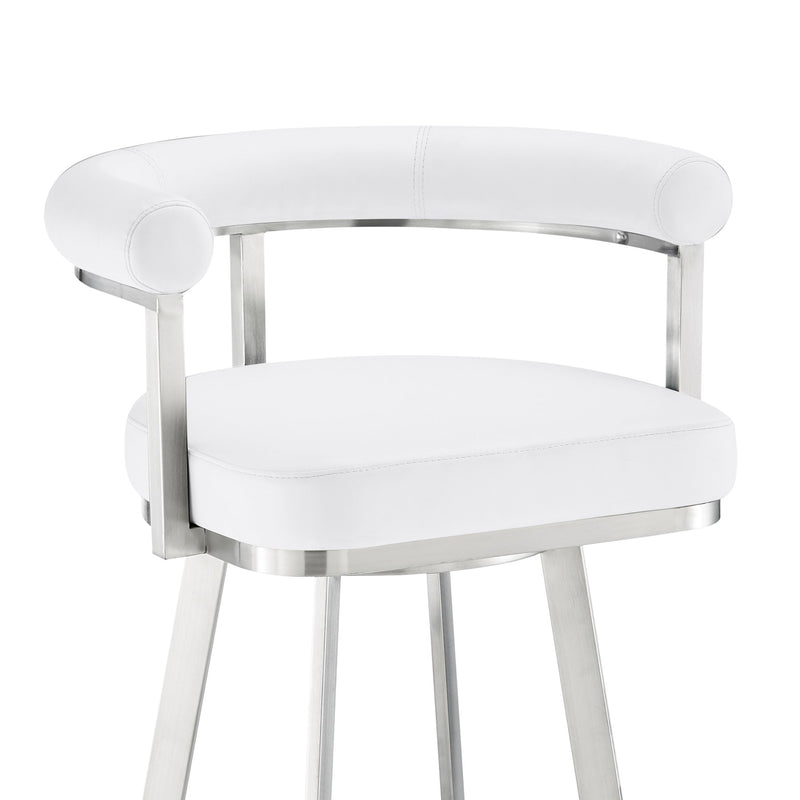 Magnolia 30" Swivel Bar Stool in Brushed Stainless Steel with White Faux Leather - Furniture City (CA)l