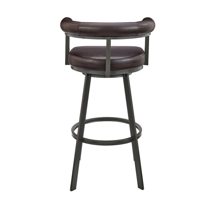 Magnolia Swivel Counter Stool in Brown Metal with Brown Faux Leather