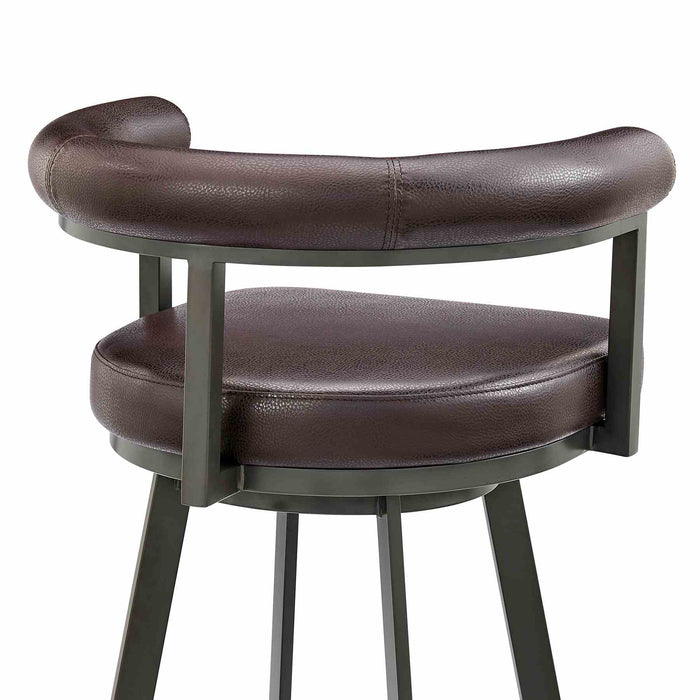 Magnolia Swivel Counter Stool in Brown Metal with Brown Faux Leather