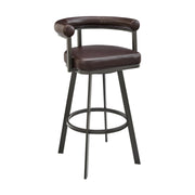 Magnolia Swivel Bar Stool in Brown Metal with Brown Faux Leather - Furniture City (CA)l