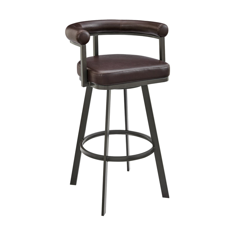 Magnolia Swivel Bar Stool in Brown Metal with Brown Faux Leather - Furniture City (CA)l