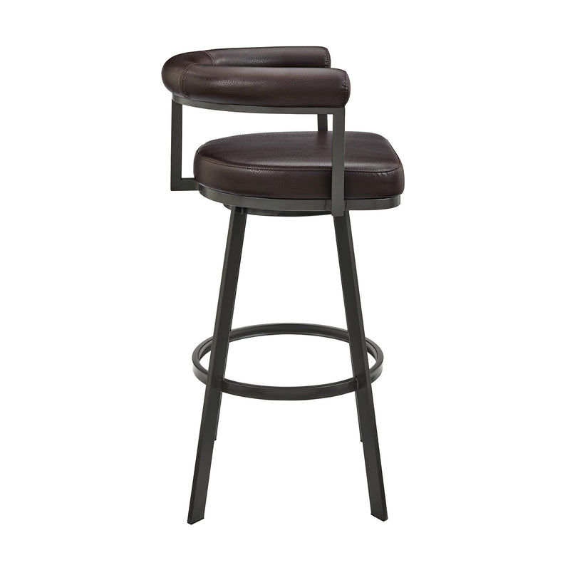 Magnolia Swivel Bar Stool in Brown Metal with Brown Faux Leather - Furniture City (CA)l