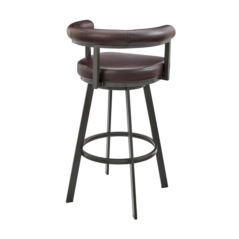 Magnolia Swivel Bar Stool in Brown Metal with Brown Faux Leather - Furniture City (CA)l
