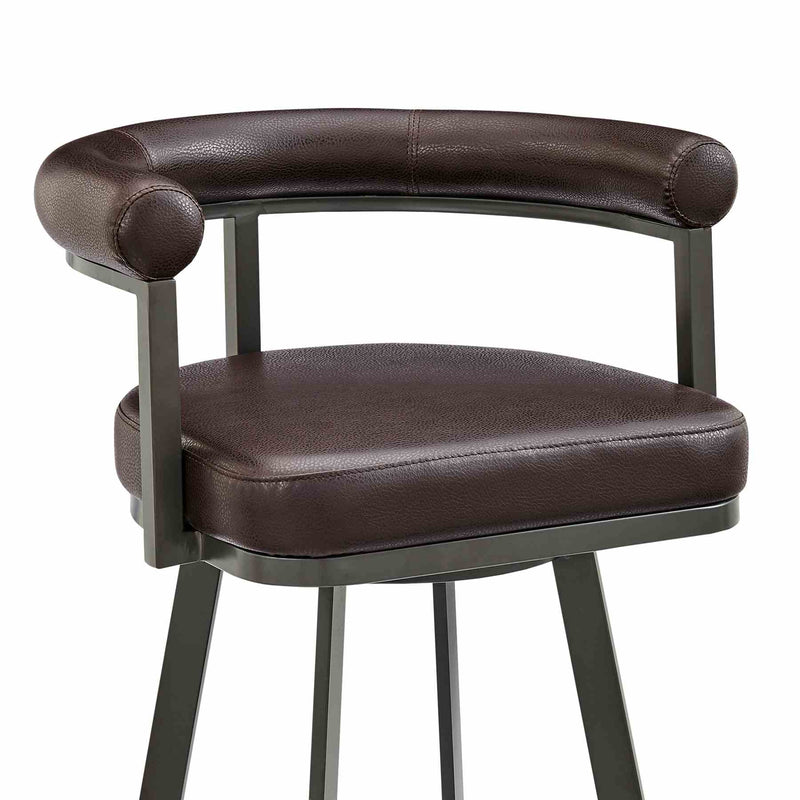 Magnolia Swivel Bar Stool in Brown Metal with Brown Faux Leather - Furniture City (CA)l