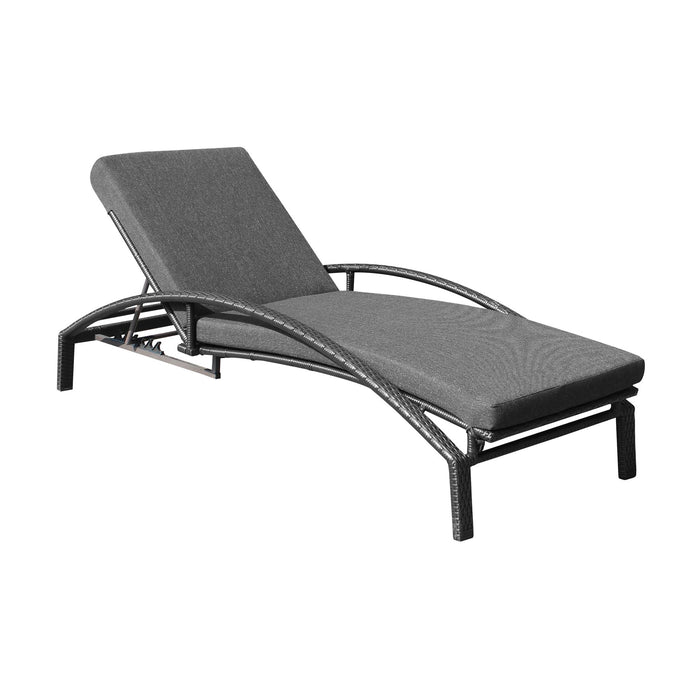 Mahana Adjustable Patio Outdoor Chaise Lounge Chair in Black Wicker with Charcoal Cushions
