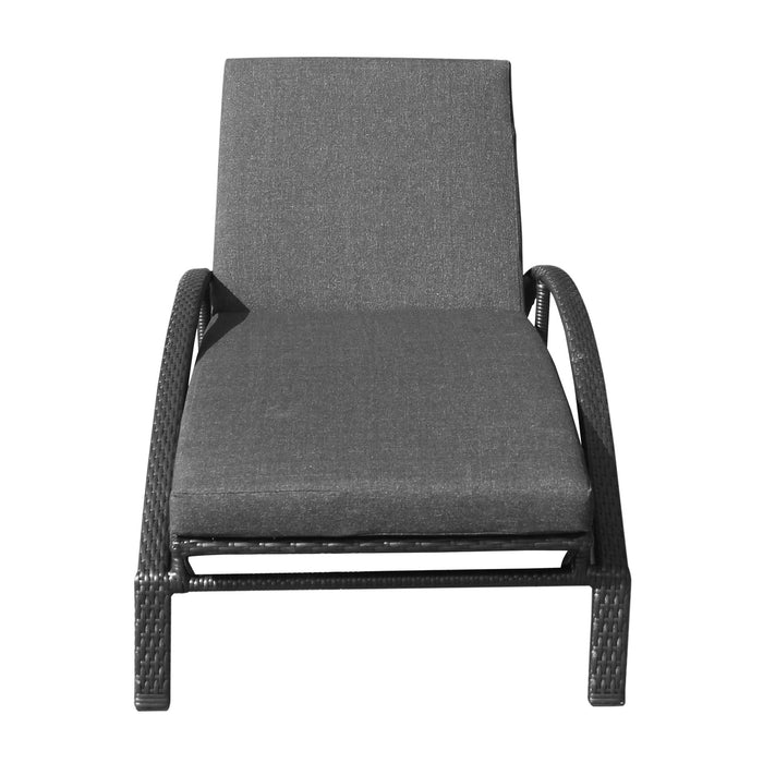 Mahana Adjustable Patio Outdoor Chaise Lounge Chair in Black Wicker with Charcoal Cushions