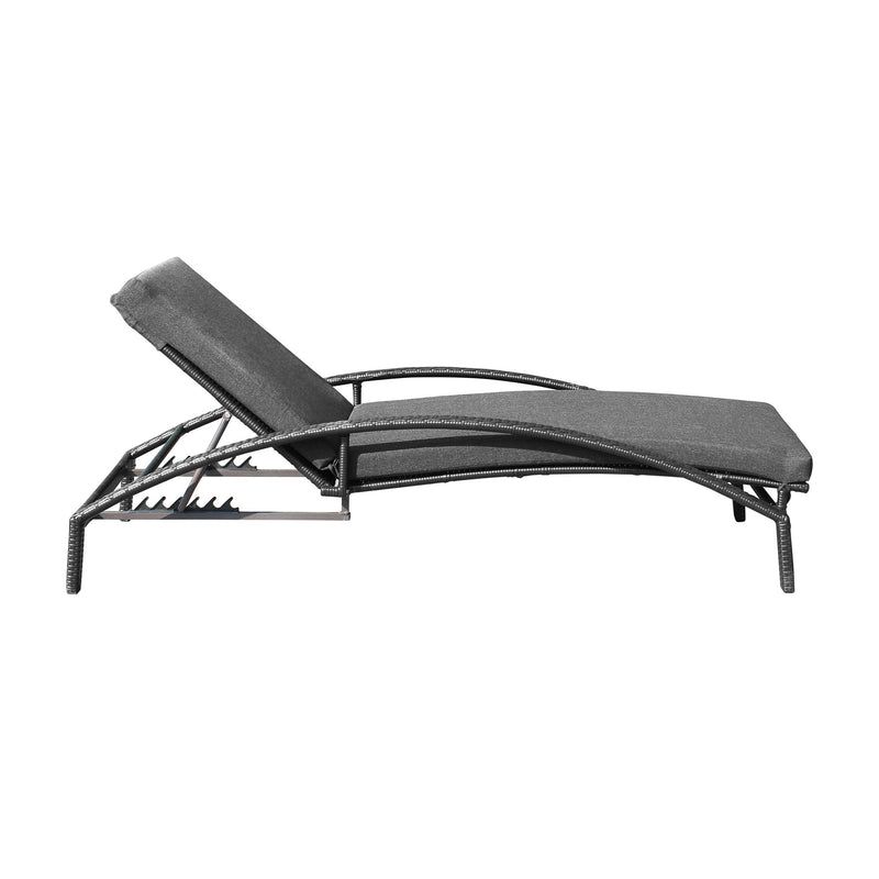 Mahana Adjustable Patio Outdoor Chaise Lounge Chair in Black Wicker with Charcoal Cushions - Furniture City (CA)l