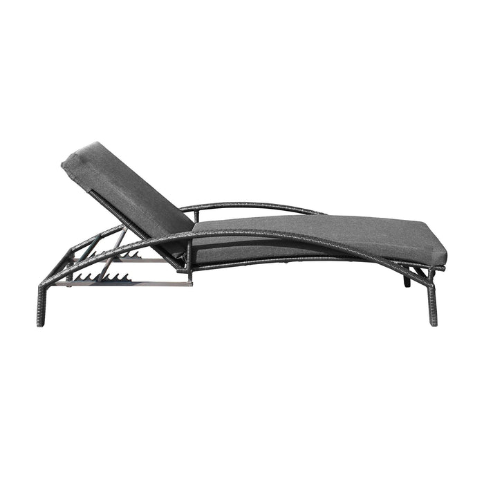 Mahana Adjustable Patio Outdoor Chaise Lounge Chair in Black Wicker with Charcoal Cushions