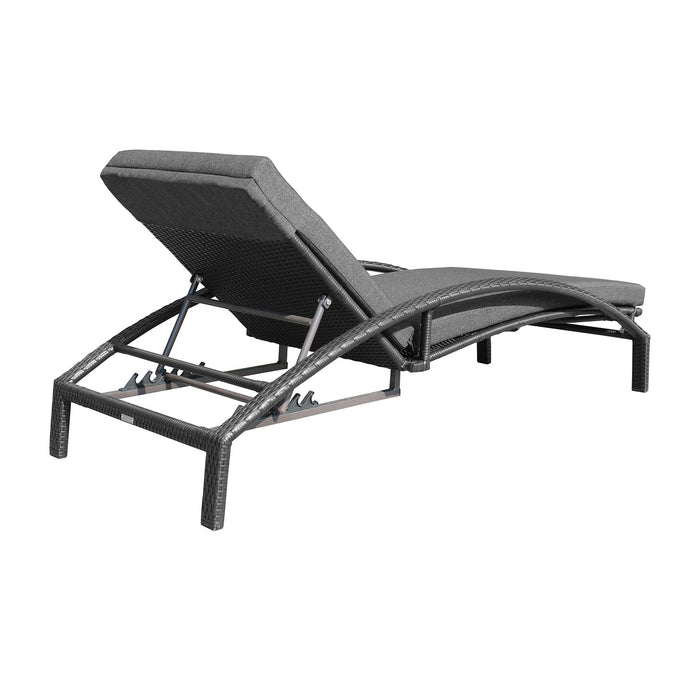 Mahana Adjustable Patio Outdoor Chaise Lounge Chair in Black Wicker with Charcoal Cushions