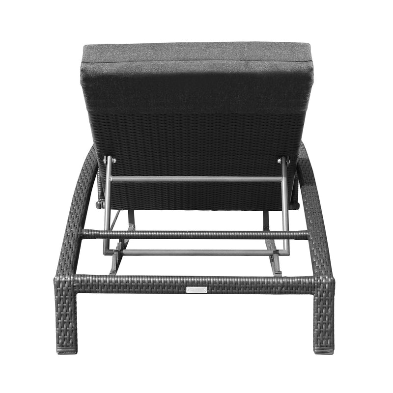 Mahana Adjustable Patio Outdoor Chaise Lounge Chair in Black Wicker with Charcoal Cushions - Furniture City (CA)l