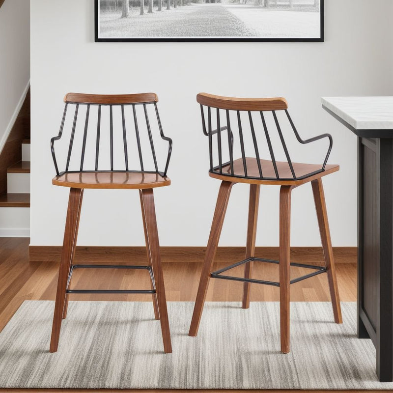 Micah Walnut and Metal Modern 26" Counter Height Bar Stool - Furniture City (CA)l