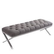 Milo Bench in Brushed Stainless Steel finish with Gray Fabric - Furniture City (CA)l