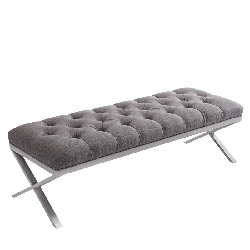 Milo Bench in Brushed Stainless Steel finish with Gray Fabric - Furniture City (CA)l