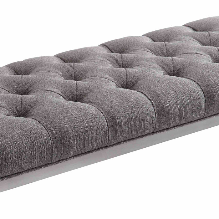 Milo Bench in Brushed Stainless Steel finish with Gray Fabric