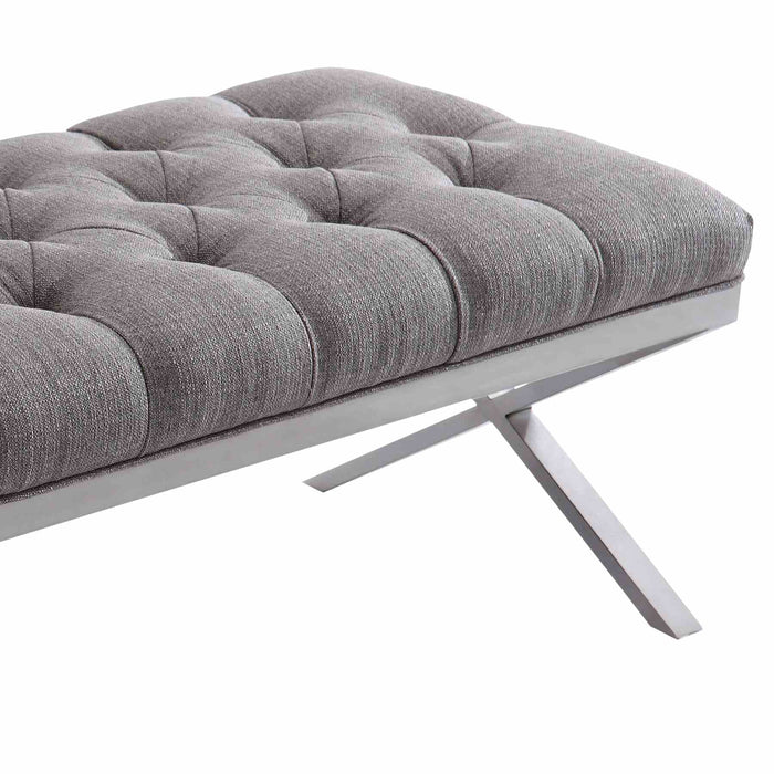 Milo Bench in Brushed Stainless Steel finish with Gray Fabric