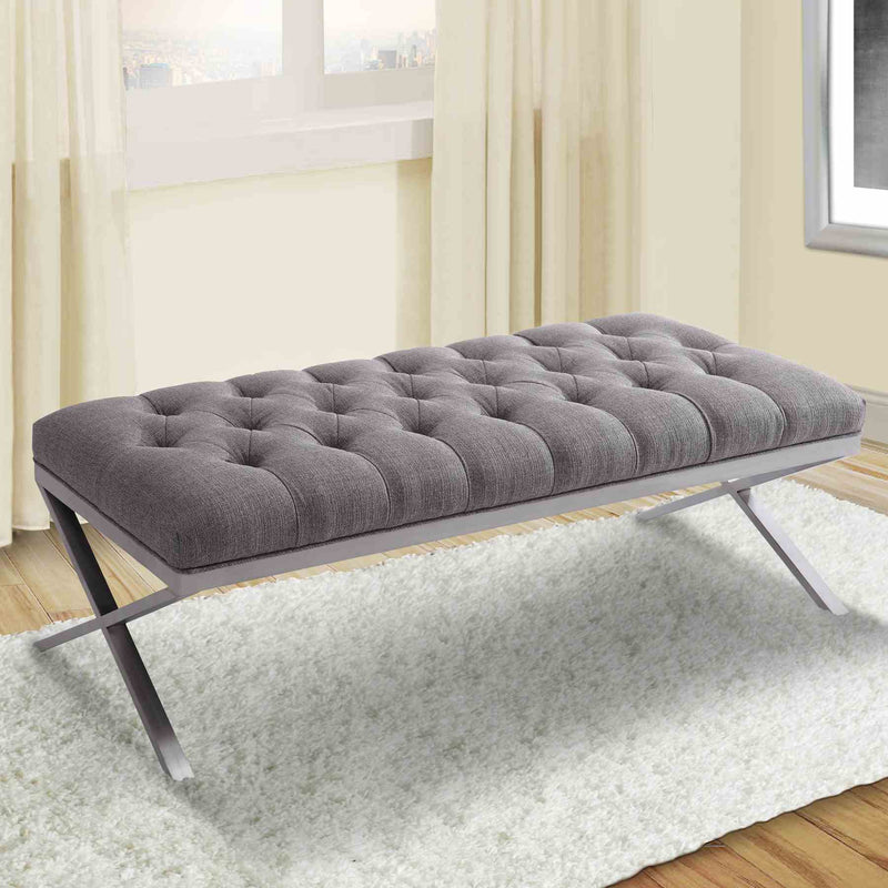 Milo Bench in Brushed Stainless Steel finish with Gray Fabric - Furniture City (CA)l
