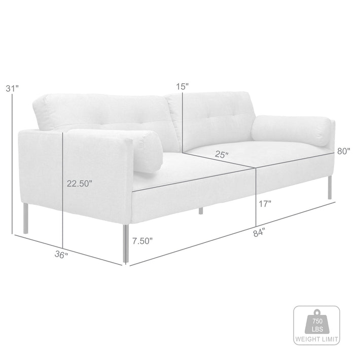 Michalina 84" Beige Fabric Sofa with Black Metal Legs