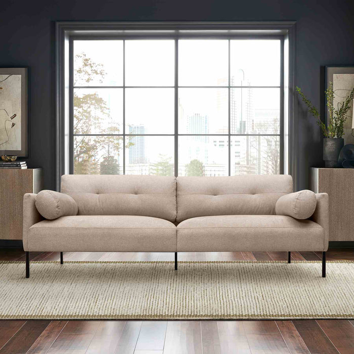Michalina 84" Beige Fabric Sofa with Black Metal Legs
