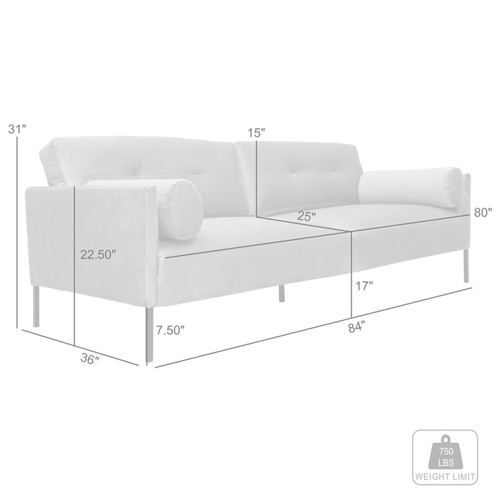 Michalina 84" Fossil Gray Velvet Sofa with Black Metal Legs