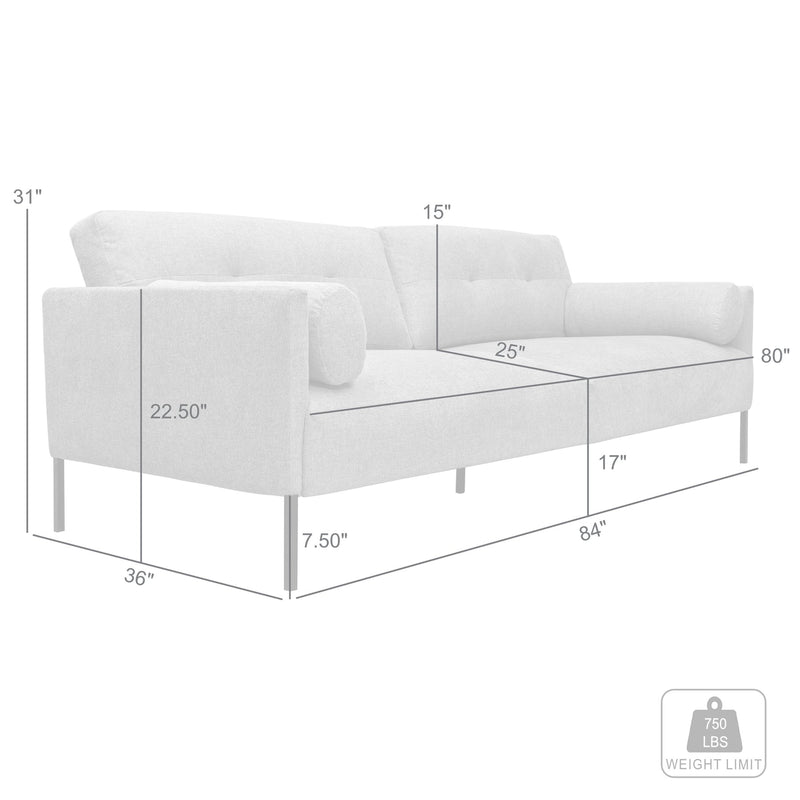Michalina 84" Gray Fabric Sofa with Black Metal Legs - Furniture City (CA)l
