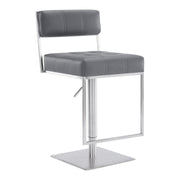 Michele Swivel Adjustable Height Gray Faux Leather and Brushed Stainless Steel Bar Stool - Furniture City (CA)l