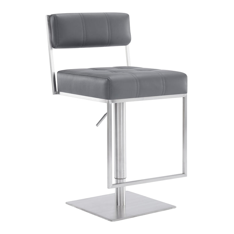 Michele Swivel Adjustable Height Gray Faux Leather and Brushed Stainless Steel Bar Stool - Furniture City (CA)l