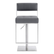 Michele Swivel Adjustable Height Gray Faux Leather and Brushed Stainless Steel Bar Stool - Furniture City (CA)l