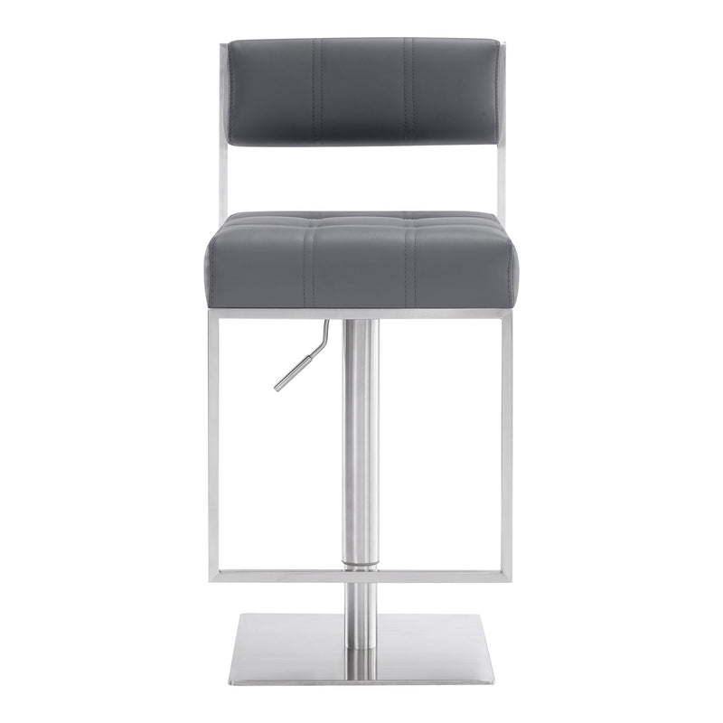 Michele Swivel Adjustable Height Gray Faux Leather and Brushed Stainless Steel Bar Stool - Furniture City (CA)l