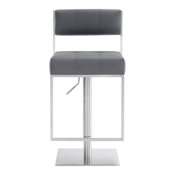 Michele Swivel Adjustable Height Gray Faux Leather and Brushed Stainless Steel Bar Stool
