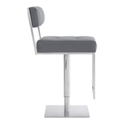 Michele Swivel Adjustable Height Gray Faux Leather and Brushed Stainless Steel Bar Stool - Furniture City (CA)l
