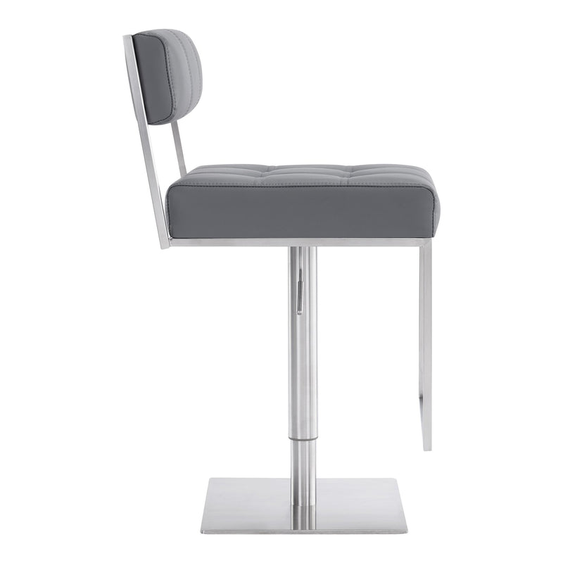Michele Swivel Adjustable Height Gray Faux Leather and Brushed Stainless Steel Bar Stool - Furniture City (CA)l