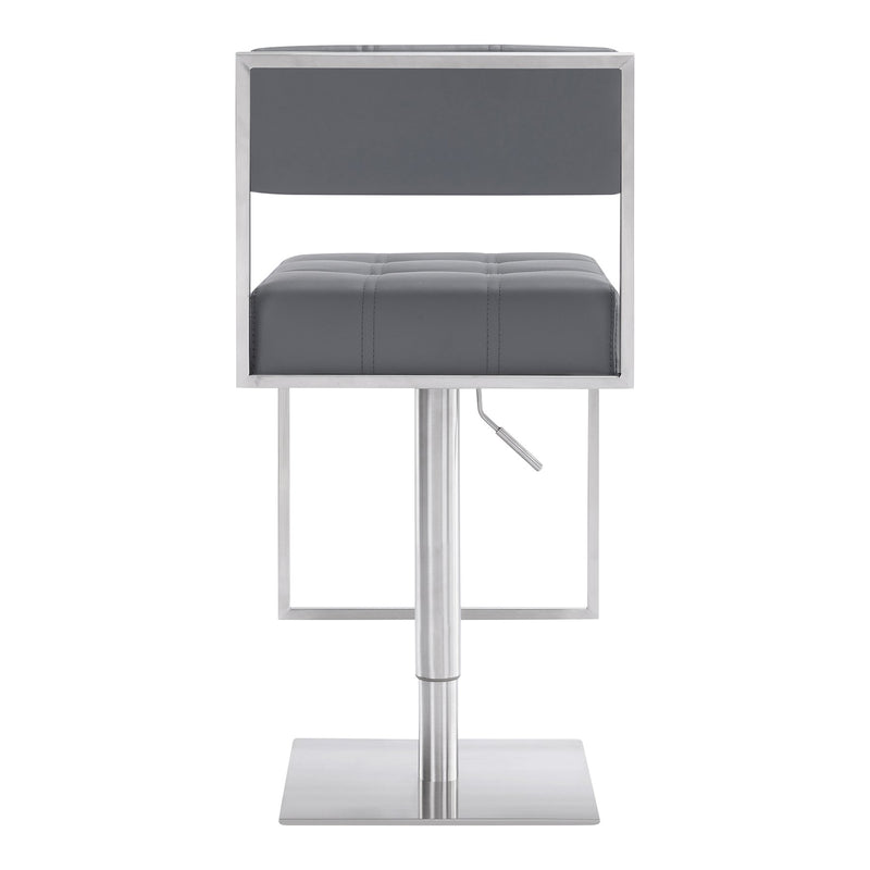 Michele Swivel Adjustable Height Gray Faux Leather and Brushed Stainless Steel Bar Stool - Furniture City (CA)l