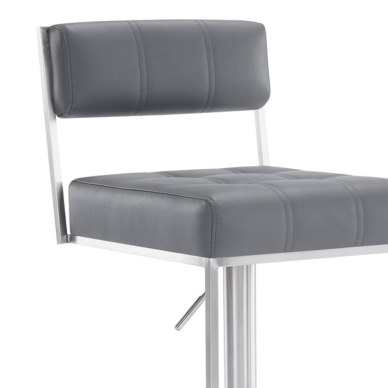 Michele Swivel Adjustable Height Gray Faux Leather and Brushed Stainless Steel Bar Stool - Furniture City (CA)l
