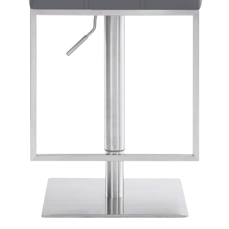 Michele Swivel Adjustable Height Gray Faux Leather and Brushed Stainless Steel Bar Stool - Furniture City (CA)l