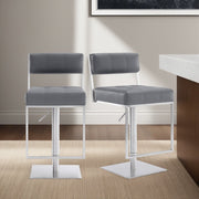 Michele Swivel Adjustable Height Gray Faux Leather and Brushed Stainless Steel Bar Stool - Furniture City (CA)l