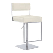 Michele Swivel Adjustable Height Off-White Faux Leather and Brushed Stainless Steel Bar Stool - Furniture City (CA)l