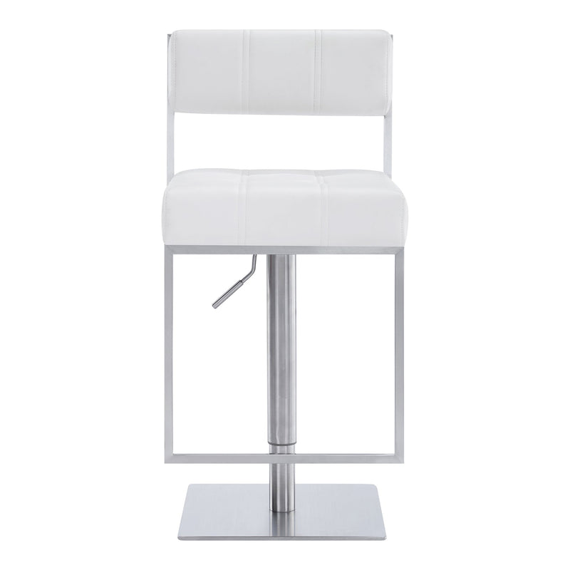 Michele Swivel Adjustable Height Off-White Faux Leather and Brushed Stainless Steel Bar Stool - Furniture City (CA)l