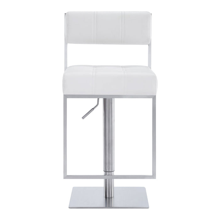 Michele Swivel Adjustable Height Off-White Faux Leather and Brushed Stainless Steel Bar Stool