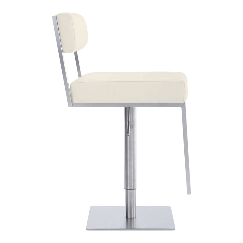 Michele Swivel Adjustable Height Off-White Faux Leather and Brushed Stainless Steel Bar Stool - Furniture City (CA)l