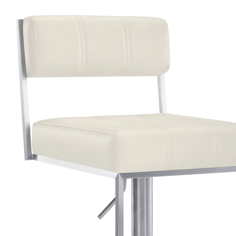 Michele Swivel Adjustable Height Off-White Faux Leather and Brushed Stainless Steel Bar Stool - Furniture City (CA)l