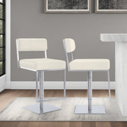 Michele Swivel Adjustable Height Off-White Faux Leather and Brushed Stainless Steel Bar Stool - Furniture City (CA)l