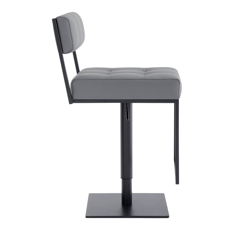 Michele Swivel Adjustable Height Gray Faux Leather and Black Metal Bar Stool - Furniture City (CA)l
