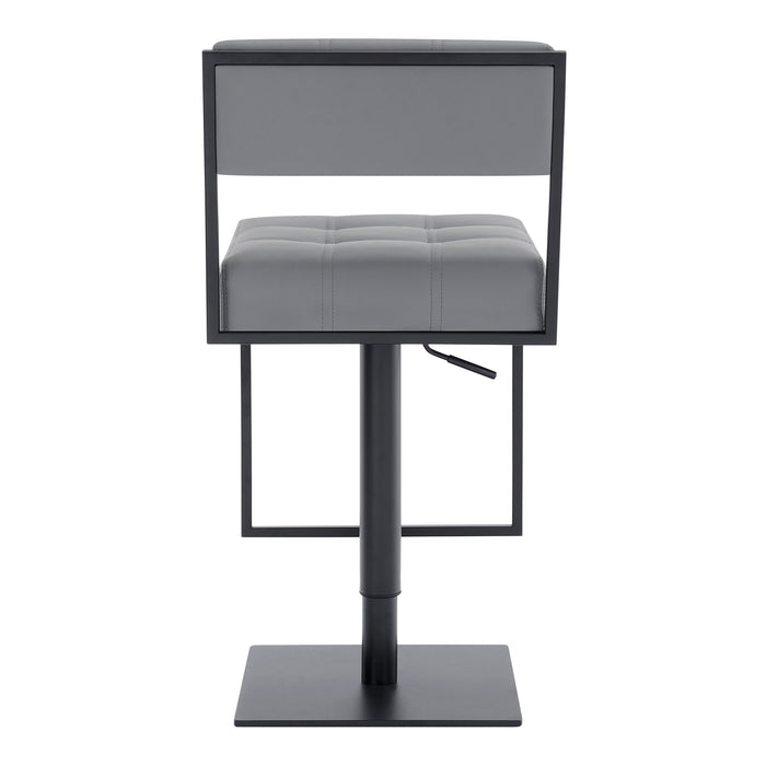 Michele Swivel Adjustable Height Gray Faux Leather and Black Metal Bar Stool