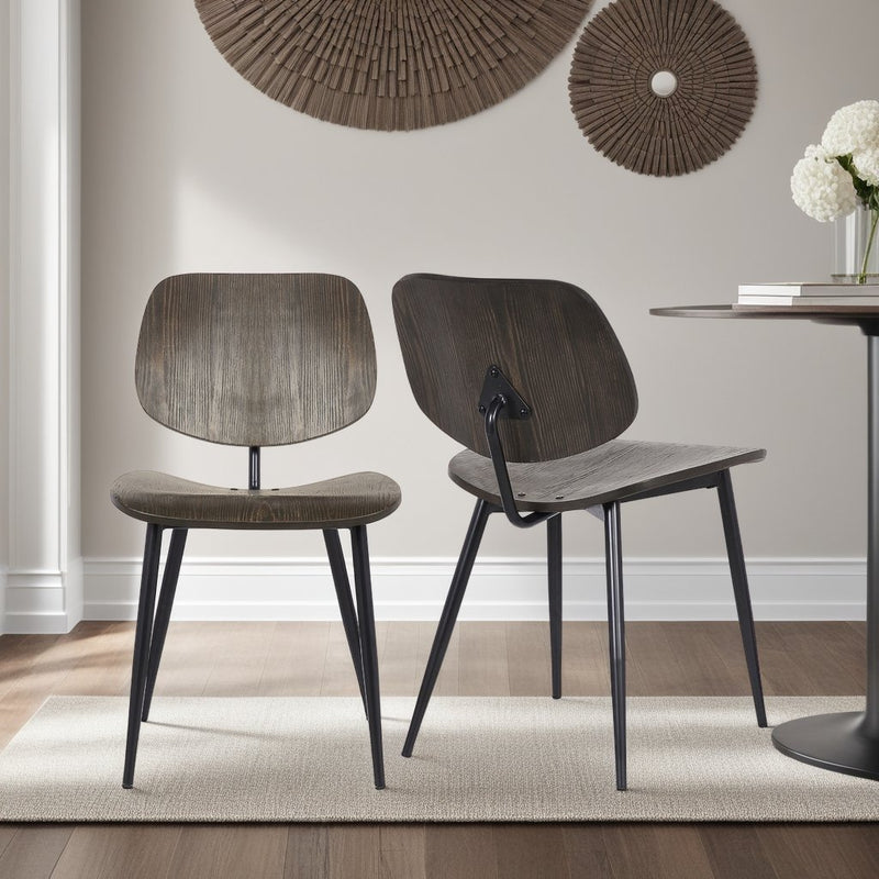 Miki Mid-Century Black and Walnut Wood Dining Accent Chairs (Set of 2) - Furniture City (CA)l