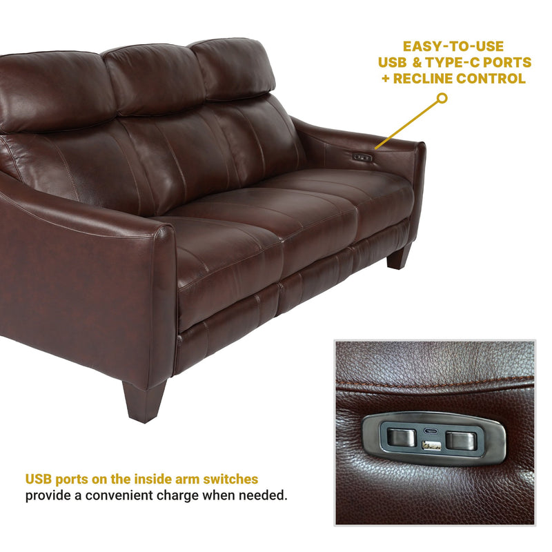 Milos 83" Zero Gravity Power Reclining Sofa in Chocolate Leather - Furniture City (CA)l