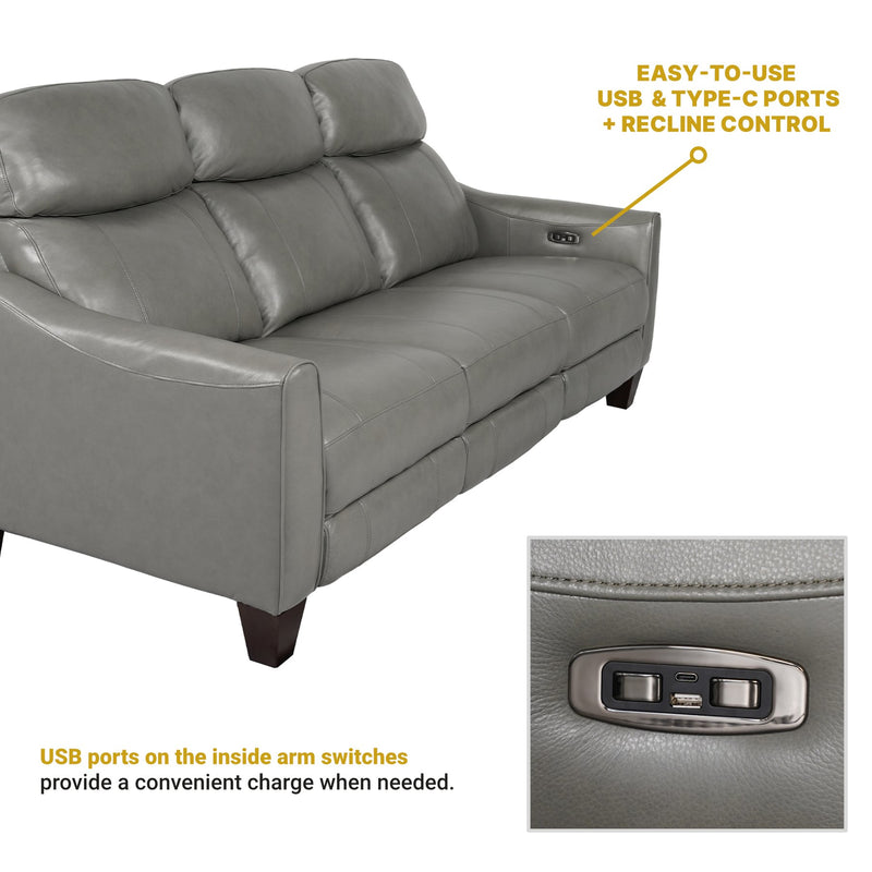 Milos 83" Zero Gravity Power Reclining Sofa in Light Gray Leather - Furniture City (CA)l